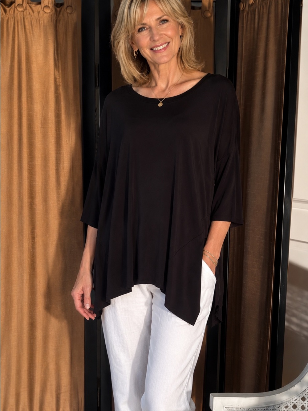 Black Asymmetrical Oversized Tunic Top
